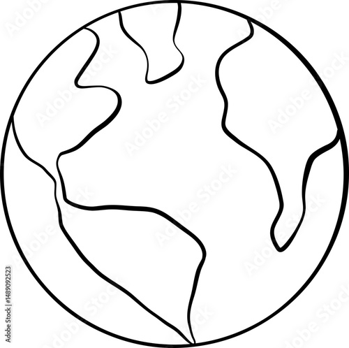 Minimal Earth Globe with Continents in Line Art Style