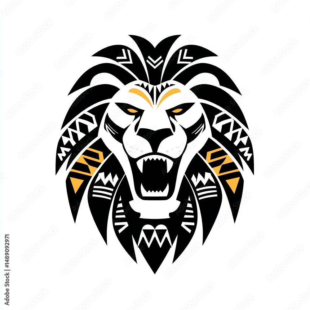 Fototapeta premium Geometric lion head with roaring expression