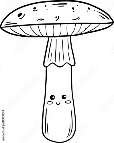 Flat Cap Mushroom with Long Stem and Textured Top