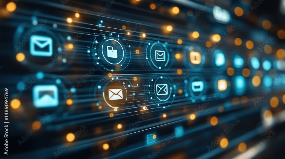 Obraz premium Digital Data Stream: Email Communication and Data Transfer