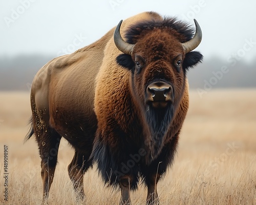 Majestic bison in autumnal field