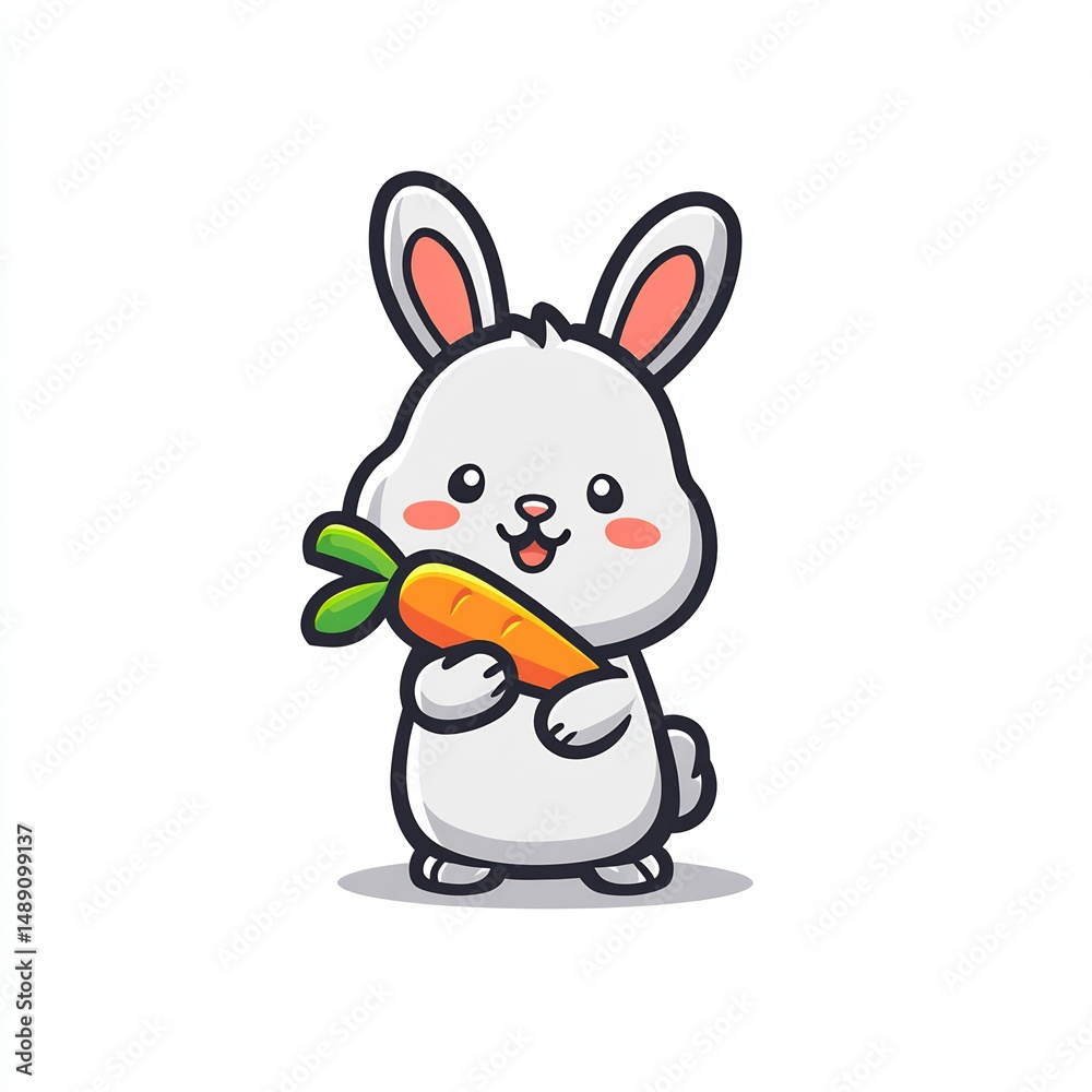 Fototapeta premium cute bunny eating carrot cartoon 