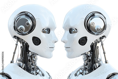 Two robotic heads facing each other