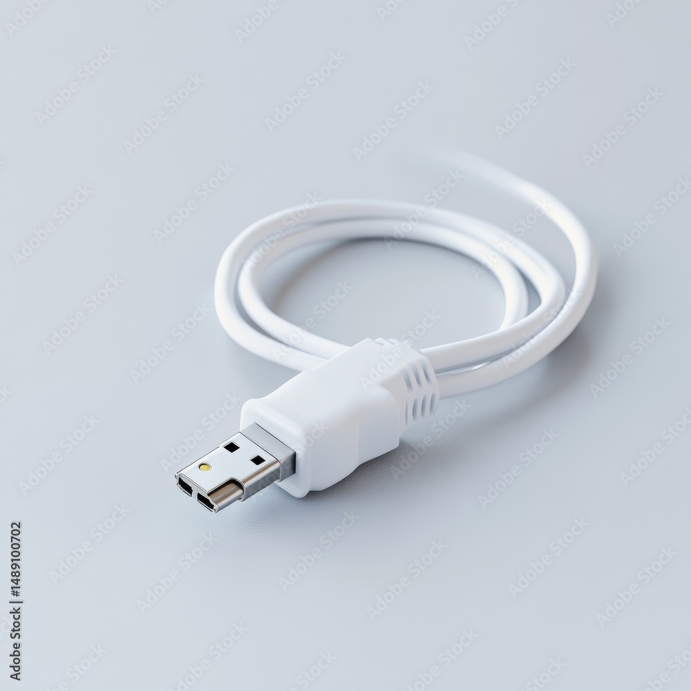 White USB-C cable coiled on a surface White USB-C cable coiled on a surface