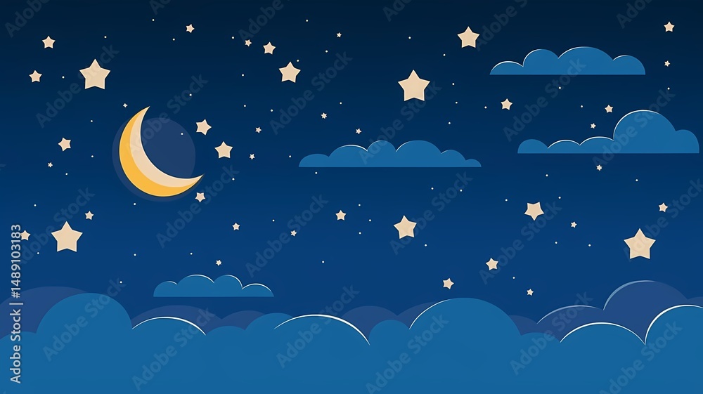 Naklejka premium A peaceful night scene with the moon and stars