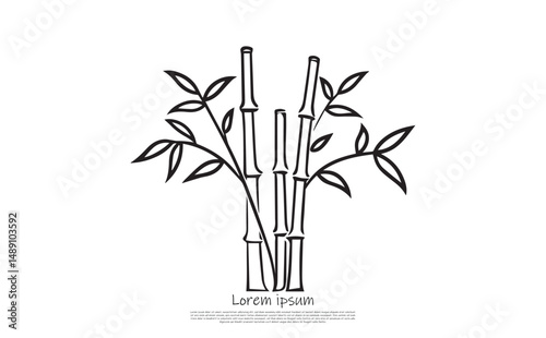 Outlined Bamboo Stalks with Leaves, Minimalist Design on Transparent Background