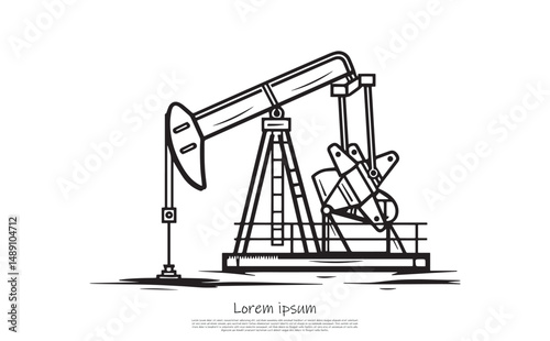 Oil Derrick Pump Jack Line Art on Transparent Background Energy Production