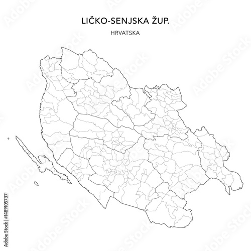 Vector Map of Lika-Senj County (Ličko-Senjska Županija) with Settlements (Naselja), and Cities, Towns (Gradovi), and Municipalities (Općine) - Croatia 2025