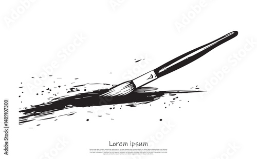 Artistic Paintbrush Stroke with Ink Splatter Isolated on Transparent Background