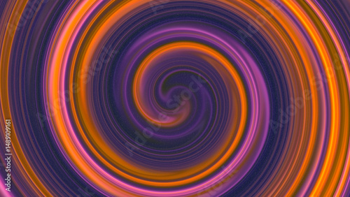 Neon orange, magenta pink, dark blue, violet, purple spiral shape. Abstract fractal geometric background. Swirling wave groovy pattern. Glowing curved lines. Dusty noise texture. Vibrant retro design