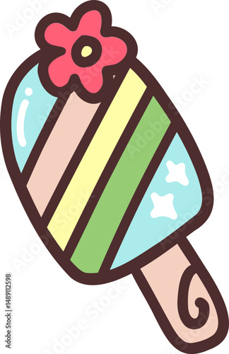 Colorful Popsicle with Flower Summer Illustration