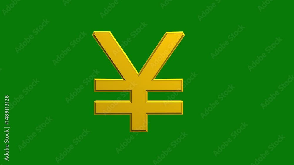 Chinese Yuan Currency 3D Animation on Green Screen CNY Golden Icon Loop for Finance Trade Economy and Currency Market Visual Projects