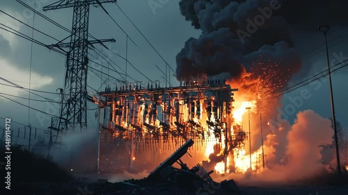 Seamless Looping Video of Explosive Industrial Fire Background