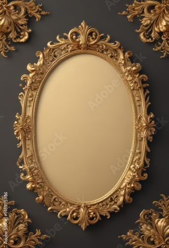 Elegant gold oval floral frame surrounds a regal crest ,  pattern,  monarchy,  luxury