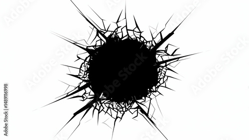 Minimal Black Hole Broken Glass Effect on White Surface Background