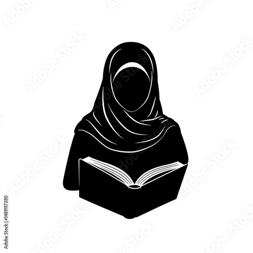 Silhouette of a Woman in a Hijab Reading a Book A Powerful Image Representing Education, Knowledge, and Islamic Culture