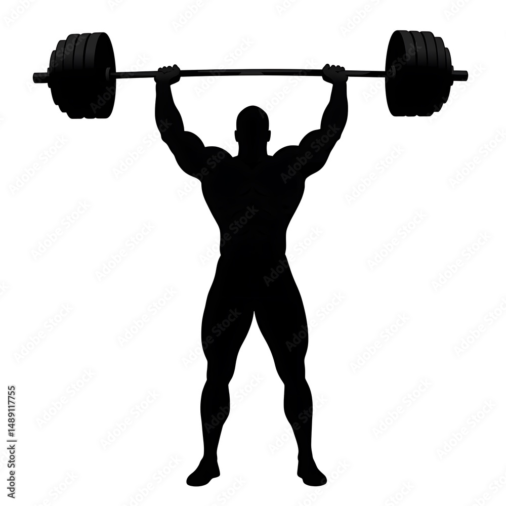 Naklejka premium Powerful Silhouette of a Weightlifter Strength, Fitness, and Bodybuilding Concept