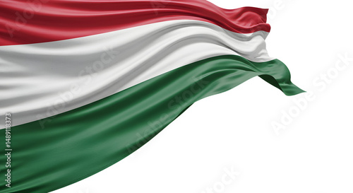 Flowing Hungarian flag waving gracefully against a clear background, symbolizing national pride and identity