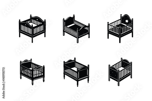 toddler bed icon silhouette vector illustration