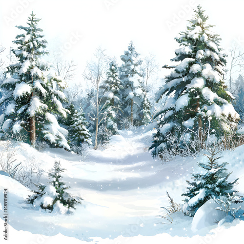 Snowy Forest Pathway Trees Covered In Snow Winter Landscape Art

