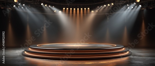 The television studio's modern theater's podium stage displays the concept background.