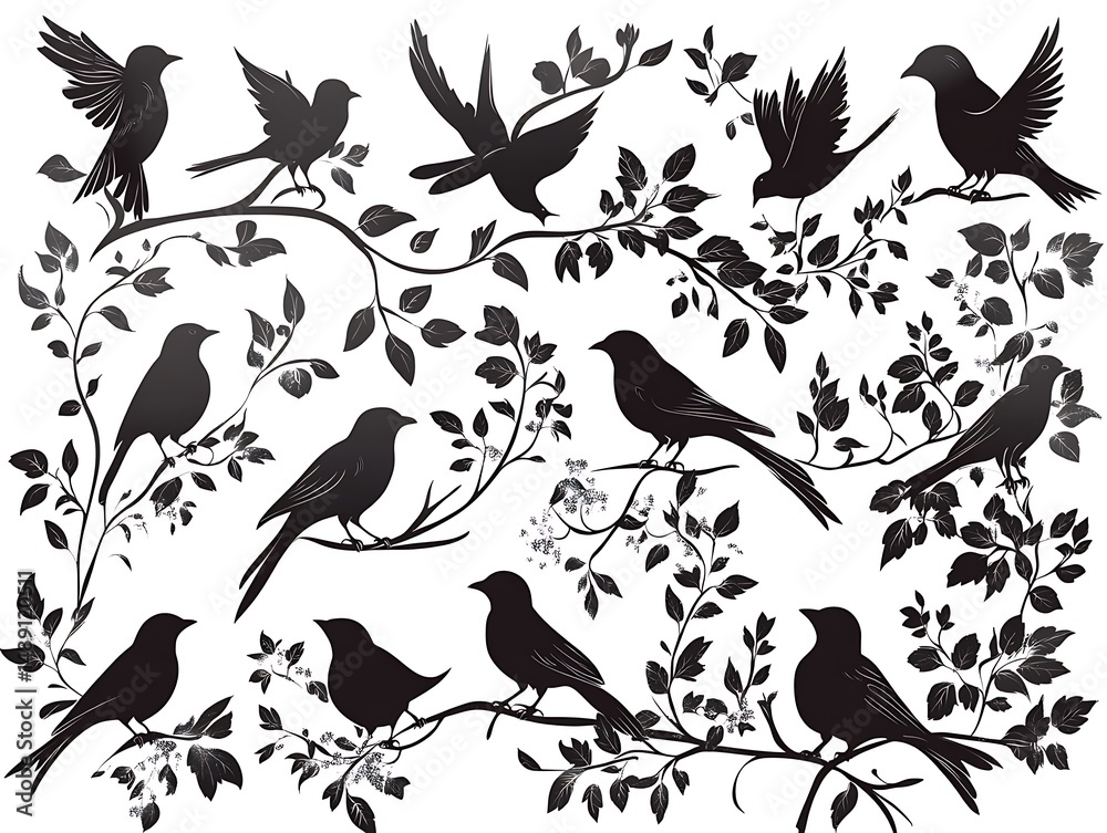 Fototapeta premium Birds and Branches Silhouette Design
