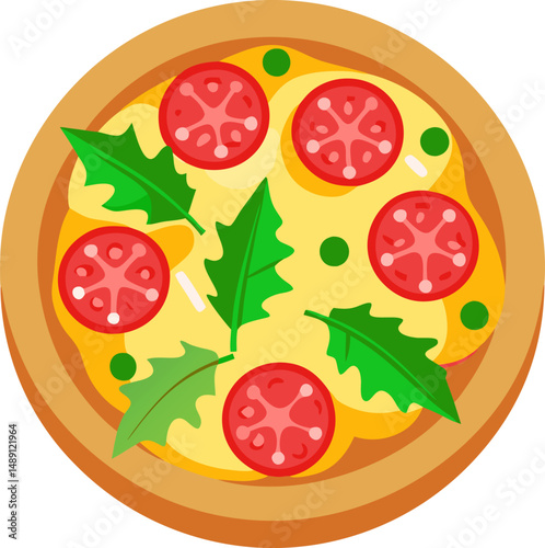 Pizza with ham and rocket salad isolate on vector art illustration