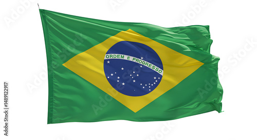 Vibrant Brazilian flag waving against a clear blue sky, symbolizing national pride and cultural identity (1)