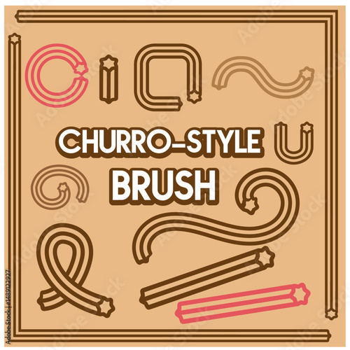 PINCEL CHURRO, pincel editable vectorial de churro minimalista con cambio de color para ilustrator