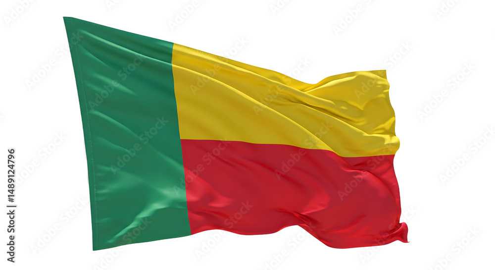 Obraz premium Vibrant flag of Benin waving gracefully in the breeze, symbolizing national pride and unity against a clear sky