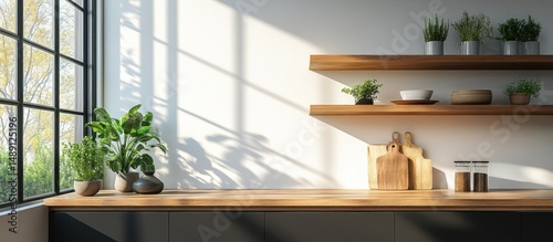 Modern kitchen background with copy space for product display 