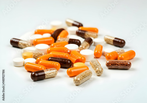 Pile of Modern Medicines Healthcare Pharmacy and Nutritional Supplement Drug and Supplement Industry
