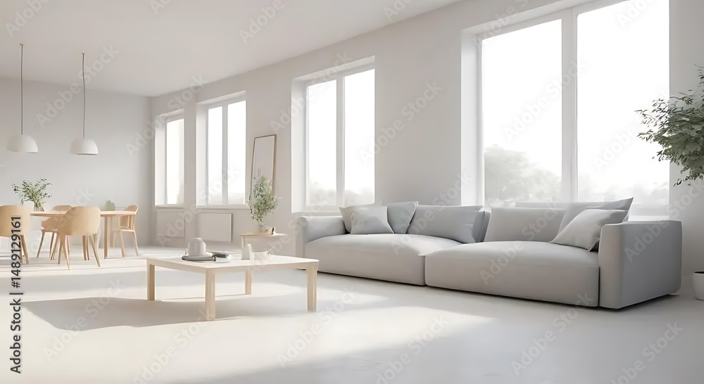 Fototapeta premium Tranquil minimalist living space drenched in natural light and simple design