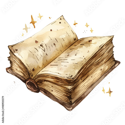 Spellbook With Pages Turning On Their Own, watercolor painting vector, high quality, isolated on a white background.