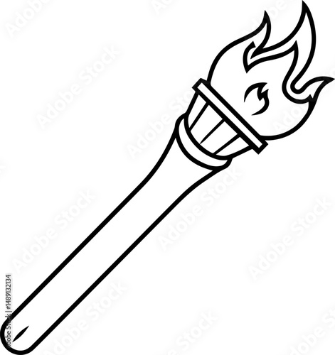 fire torch outline vector and illustration, coloring book page