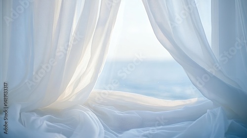 Sheer curtains and sunlight serene window view