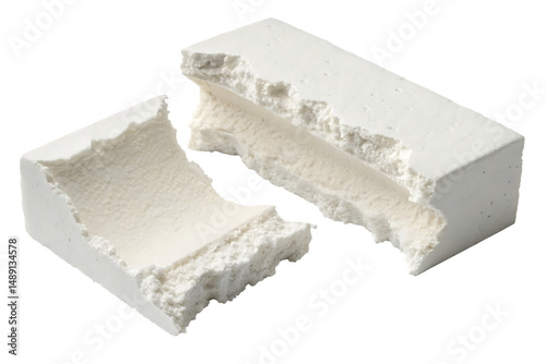 Fotografie Broken Piece of White Porous Material Isolated on Black Background
