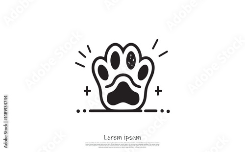 Stylized Black Paw Print with Decorative Accents on Transparent Background
