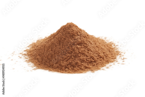 Fotografie Pile of Light Brown Powder Isolated on Black Background