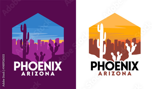 phoenix arizona with cactus silhouette