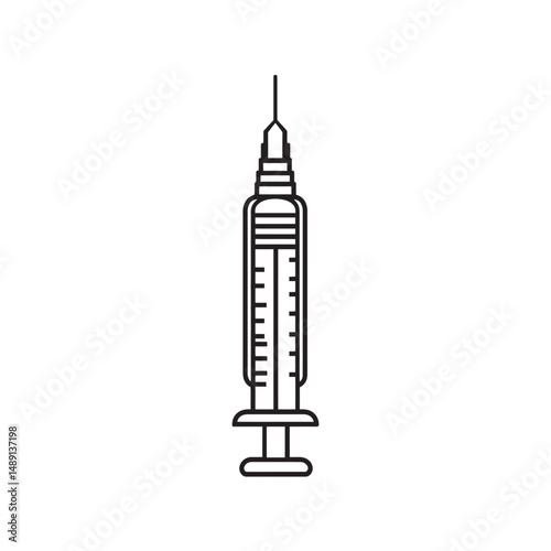 Isolated outline injection shows a syringe with a needle displayed against a white background