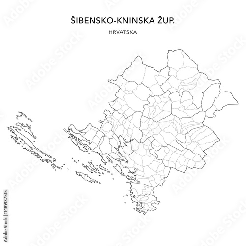 Vector Map of Šibenik-Knin County (Šibensko-Kninska Županija) with Settlements (Naselja), and Cities, Towns (Gradovi), and Municipalities (Općine) - Croatia 2025