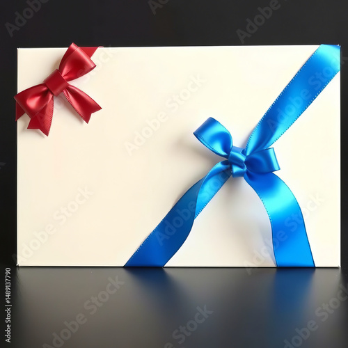 Elegant gift Card wrapped with teal ribbon ready for celebration or special occasion