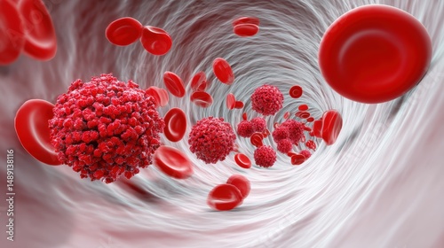 A detailed view of blood cells flowing through a human vein, showcasing the dynamic nature of circulation.