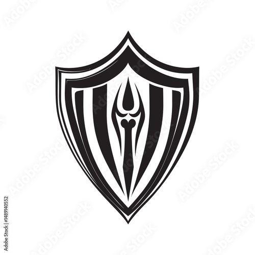 Isolated shield emblem features ornate black detailing, creating a striking and protective symbol with transparent background