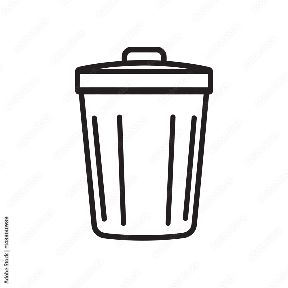 Isolated shows the black outline of trash bin with lid on transparent background Isolated shows the black outline of trash bin with lid on transparent background