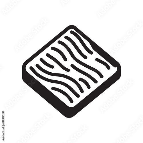 Isometric black square element shows abstract wood grain pattern, all on a transparent backdrop