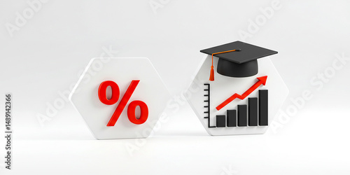 Increasing student loan rates and education costs impacting financial burdens represented with on transparent background