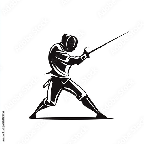 silhouette of fencer with sword isolated