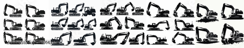 Vector set image silhouette of excavator